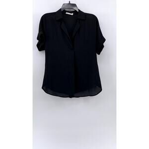ALL IN FAVOR Women's Black Sheer Button-Up Short Sleeve Top SZ XS